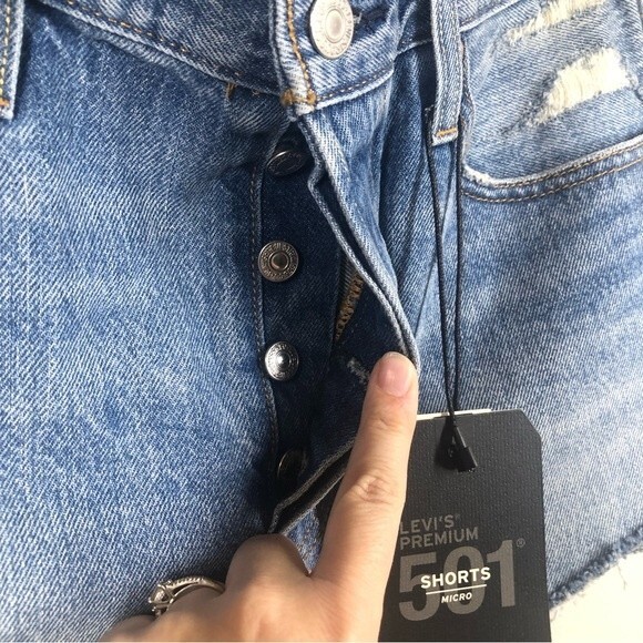 Levi's Premium Big E 501 Micro High Rise Super Short Button Fly Jean Shorts 29 - Picture 4 of 12
